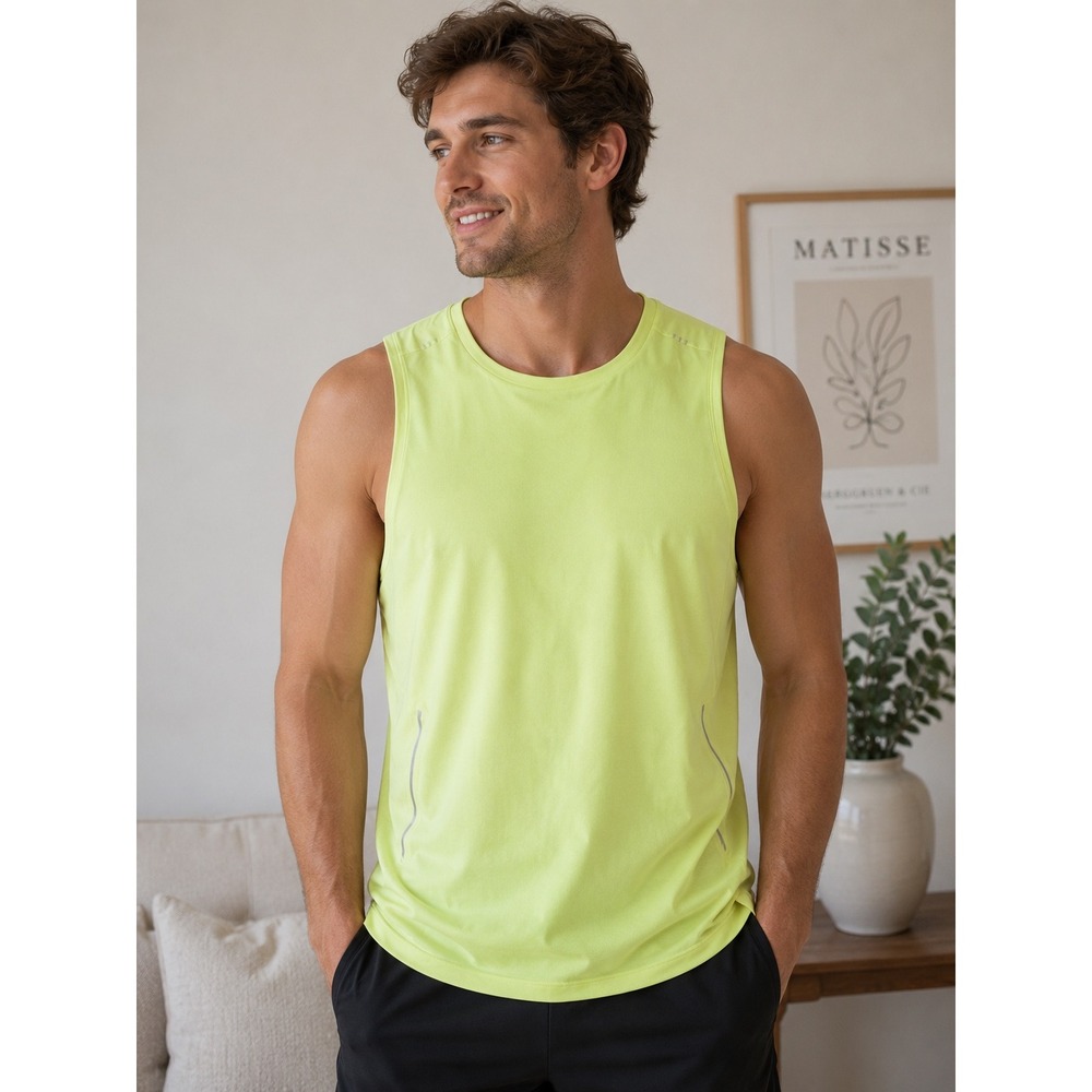 Lululemon Fast and Free Sleeveless Tank Top Neon Yellow Lime Mens Running Shirt
